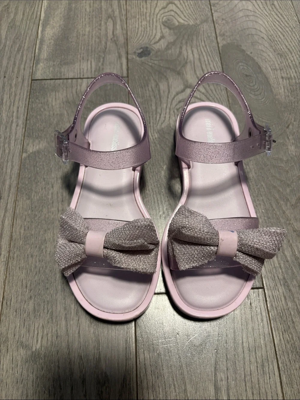 Mini Melissa Girls' Light Pink Mar Glitter Bow Jelly Sandals